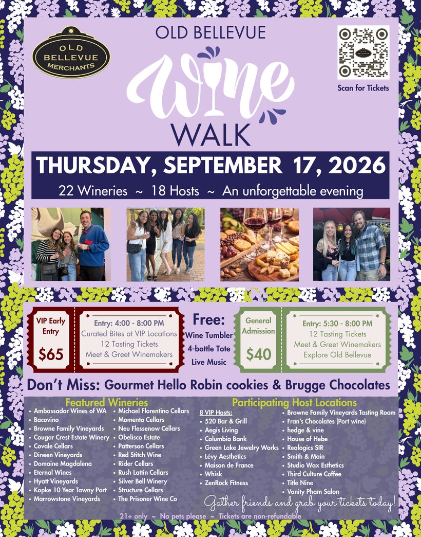 Old Bellevue Wine Walk flyer — Thursday September 17, 2026